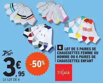 E.Leclerc LOT DE 5 PAIRES DE CHAUSSETTES FEMME OU HOMME OU 6 CHAUSSETTES FEMME OU HOMME OU 6 PAIRES DE CHAUSSETTES ENFANT offre
