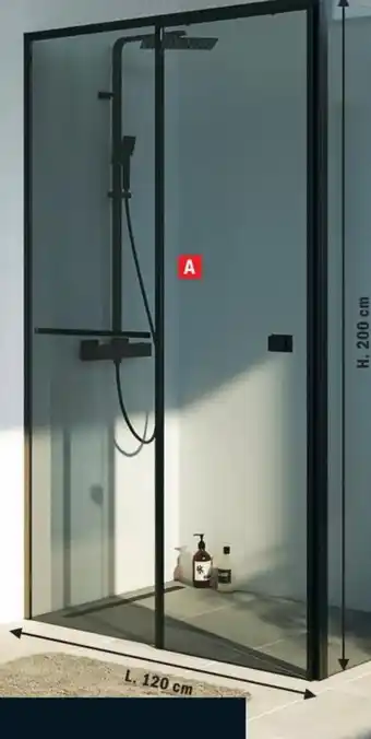Brico Dépôt PORTE DE DOUCHE COULISSANTE 120 CM NOIR MAT VERRE FUMÉ offre