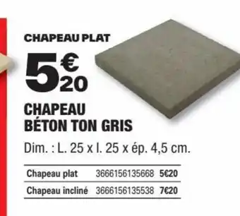 Brico Dépôt CHAPEAU BÉTON TON GRIS offre