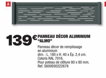 Brico Dépôt PANNEAU DÉCOR ALUMINIUM "ALMO" offre