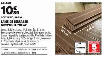 Brico Dépôt Lame De Terrasse Composite "Neva" offre