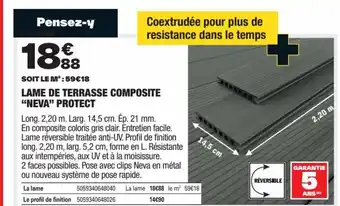Brico Dépôt LAME DE TERRASSE COMPOSITE "NEVA" PROTECT offre