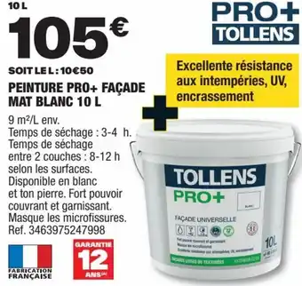 Brico Dépôt PEINTURE PRO+ FAÇADE MAT BLANC 10 L offre