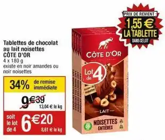 Cora x Carrefour Chocolat au lait côte d'or offre