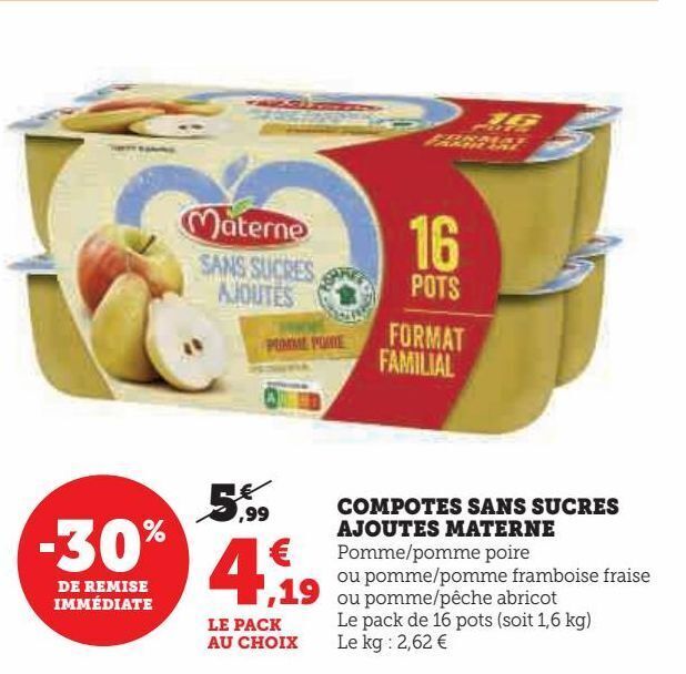 Promo Compotes sans sucres ajoutes materne chez U Express