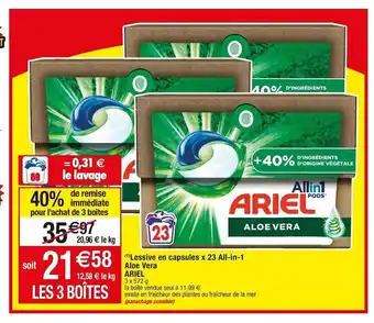 Cora x Carrefour (¹) Lessive en capsules x 23 All-in-1 Aloe Vera offre
