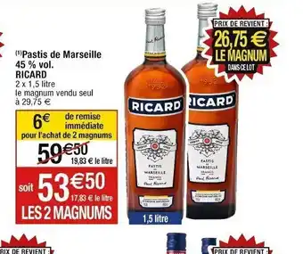 Cora x Carrefour (1)Pastis de Marseille 45% vol. RICARD offre