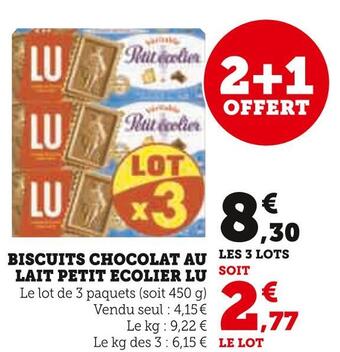 Super U Lu biscuits chocolat au lait petit ecolier offre