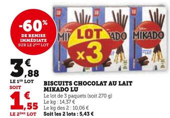 Super U Lu biscuits chocolat au lait mikado offre