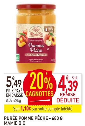 naturéO Mamie bio purée pomme pêche offre