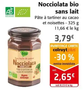 Colruyt Nocciolata nocciolata bio sans lait offre