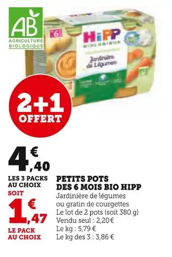 Super U Hipp petits pots des 6 mois bio offre