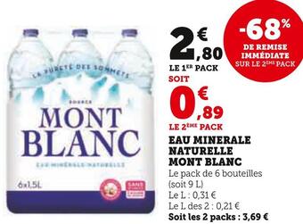 Super U Mont blanc eau minerale naturelle offre
