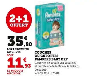 Super U Pampers couches ou culottes baby dry offre