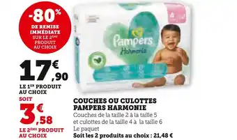 Super U Pampers couches ou culottes harmonie offre