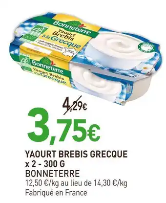 naturéO Bonneterre yaourt brebis grecque offre