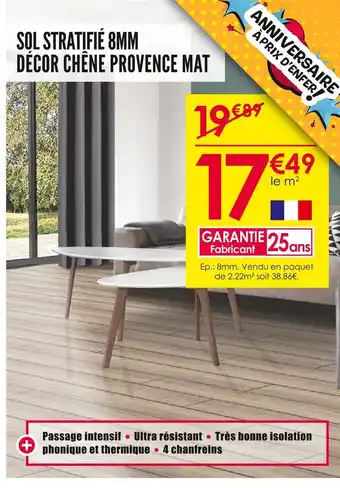Sol stratifié 8mm décor chêne provence mat