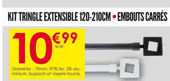 Kit tringle extensible 120-210cm • embouts carrés