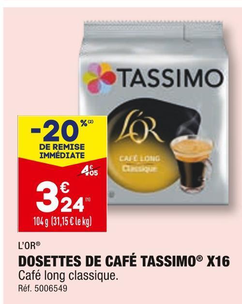 Promo L’or dosettes de café tassimo® x16 chez ALDI