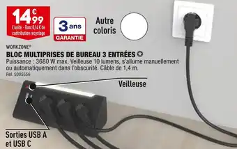 ALDI Workzone bloc multiprises de bureau 3 entrées offre