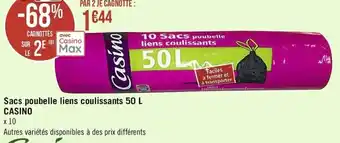Casino Supermarchés Sacs poubelle liens coulissants 50L offre