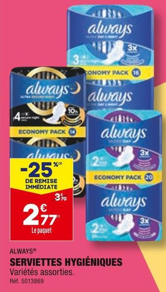 ALDI Always serviettes hygiéniques offre