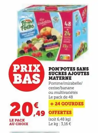 Hyper U Pom'potes sans sucres ajoutes materne offre