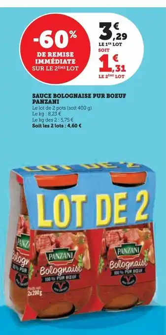 Hyper U Sauce bolognaise pur boeuf panzani offre