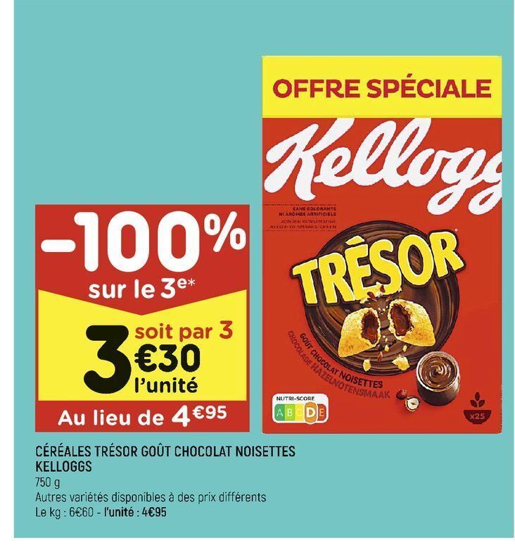 Promo Céréales trésor gout chocolat noisettes kelloggs chez Leader Price