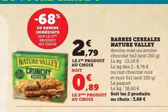 Hyper U Barres de céréales nature valley offre
