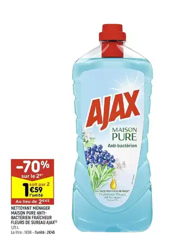 Leader Price Nettoyant ménager maisson pure anti bactérien fraicheur fleurs de sureau ajax offre