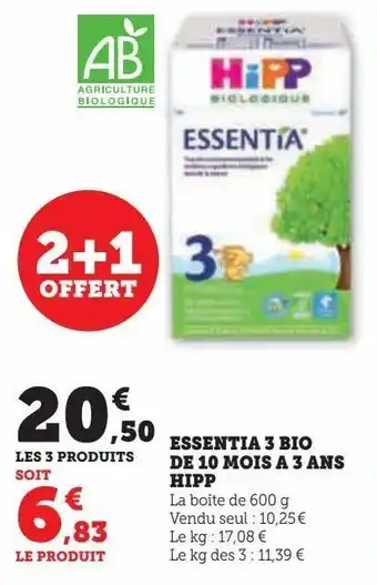 Hyper U Essentia 3 bio de 10 mois a 3 ans hipp offre