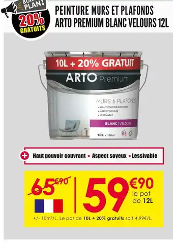 Décor Discount Arto premium peinture murs et plafonds blanc velours 12l offre