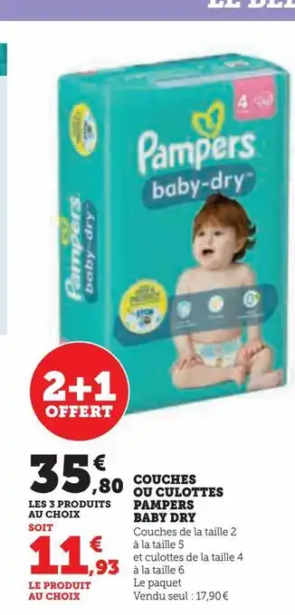 Hyper U Couches ou culottes pampers baby dry offre