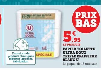 Hyper U Papier toilette ultra doux triple epaisseur blanc u offre