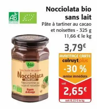 Colruyt Nocciolata bio sans lait offre