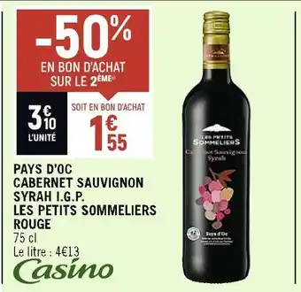 Spar Casino pays d’oc cabernet sauvignon syrah i.g.p.les petits sommeliers rouge offre