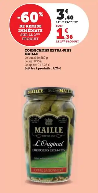 Super U CORNICHONS EXTRA-FINS MAILLE offre