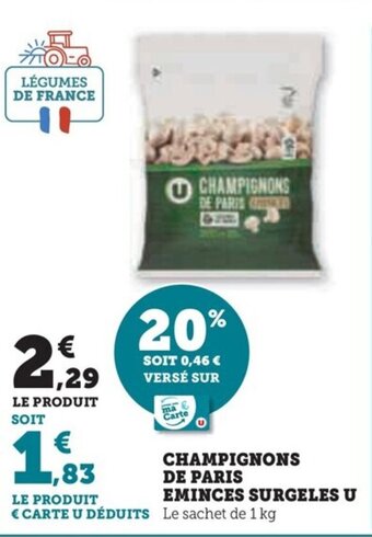 Super U CHAMPIGNONS DE PARIS EMINCES SURGELES U Le sachet de 1 kg offre