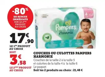 Super U COUCHES OU CULOTTES PAMPERS HARMONIE offre
