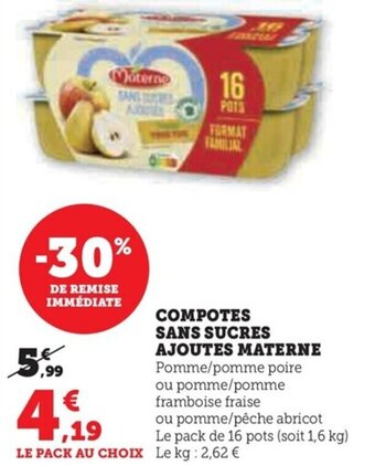 Super U COMPOTES SANS SUCRES AJOUTES MATERNE offre