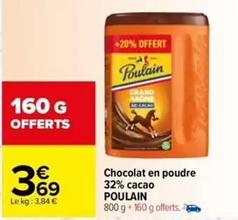 Carrefour Chocolat en poudre 32% cacao POULAIN offre