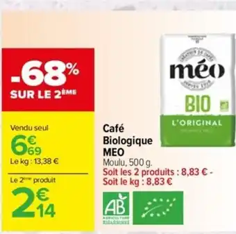 Carrefour Café Biologique MEO offre