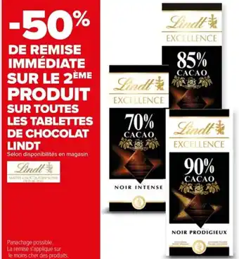 SUR TOUTES LES TABLETTES DE CHOCOLAT LINDT
