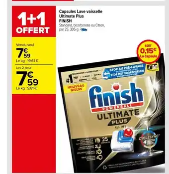Carrefour Capsules Lave vaisselle Ultimate Plus FINISH offre