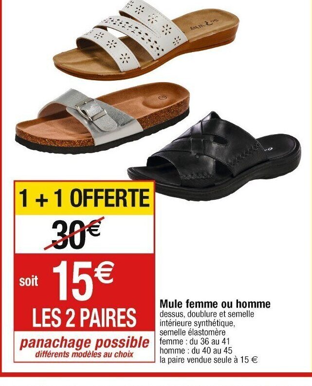 Promo Mule femme ou homme dessus doublure et semelle int rieure