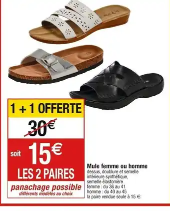Cora x Carrefour Mule femme ou homme dessus, doublure et semelle intérieure synthétique, semelle élastomère offre