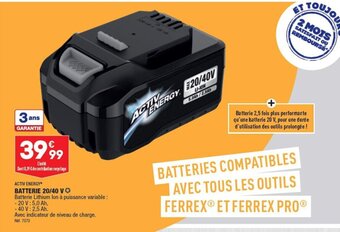 ALDI ACTIV ENERGY BATTERIE 20/40 V offre