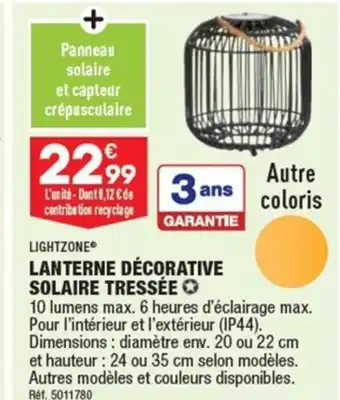 ALDI LIGHTZONE LANTERNE DÉCORATIVE SOLAIRE TRESSÉE offre