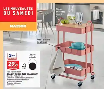 ALDI HOME CREATION LIVINGⓇ CHARIOT MOBILE AVEC 3 PANIERS offre